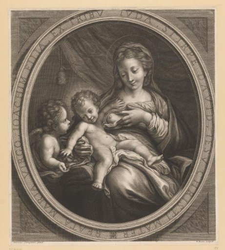 Nursing Madonna with angel in oval frame
