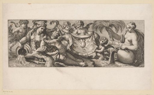 Putto with a Burning and Pierced Heart Beside a Pair of Water Nymphs