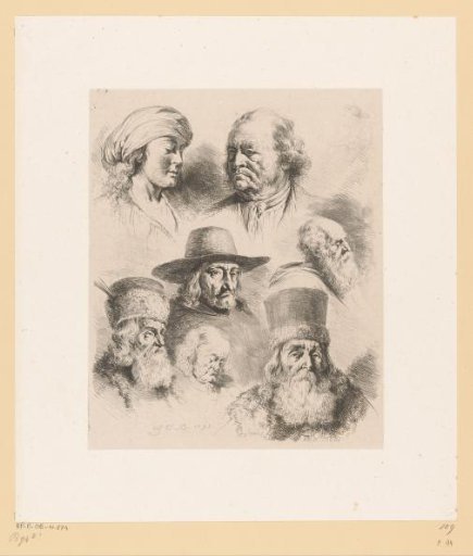 Composition with seven heads of men of different ages