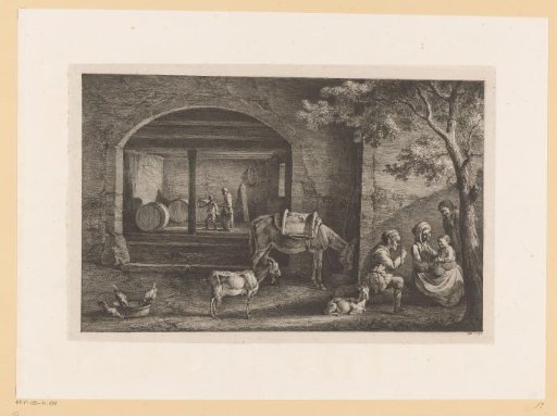 Figures in front of a farmhouse in Saint-Jean-de-Touslas