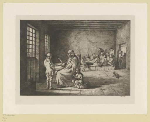 Schoolmaster with pupils in a classroom