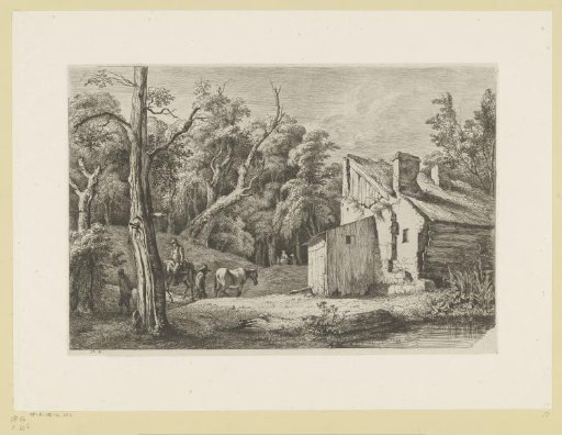 Landscape with figures before a house on the edge of a forest