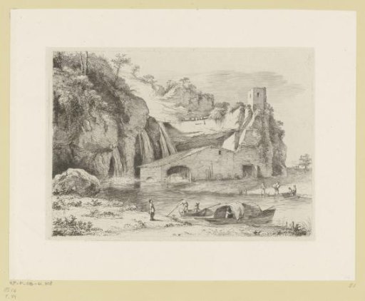 Landscape with three waterfalls near a watermill
