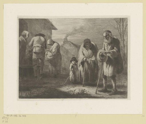 Old man giving alms to a beggar woman