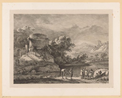 Figures in a river landscape before the tomb of Caecilia Metella