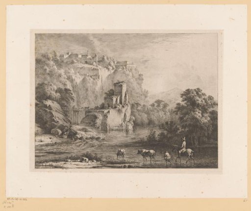 River landscape with a town on a cliff