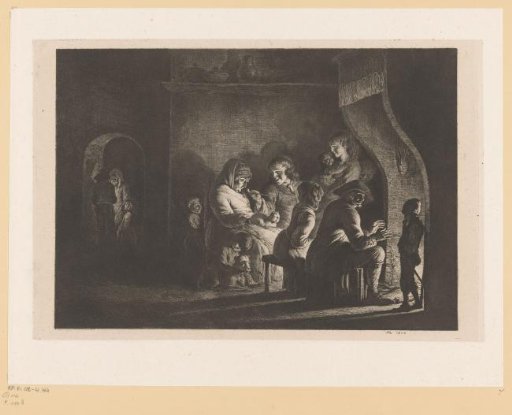 Peasant family around a hearth