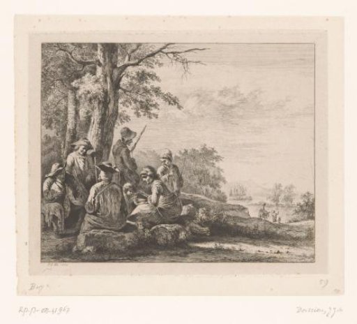 Resting figures under a tree