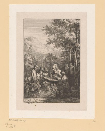 Teacher giving a botanical lesson to a group of children