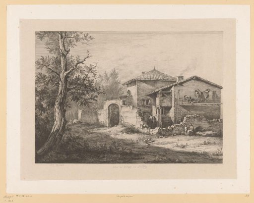 Landscape with masons at a house
