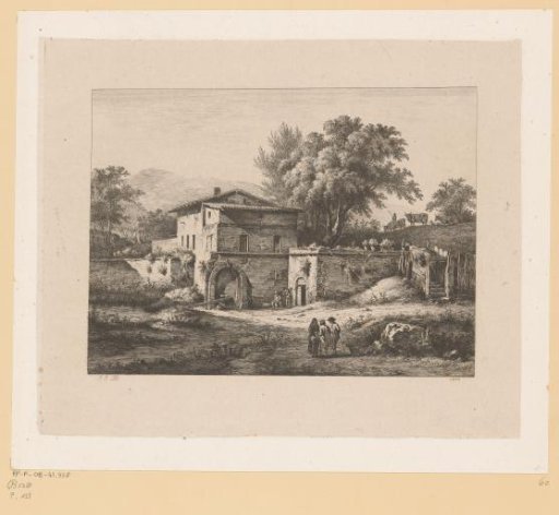 Landscape with figures at a walled building