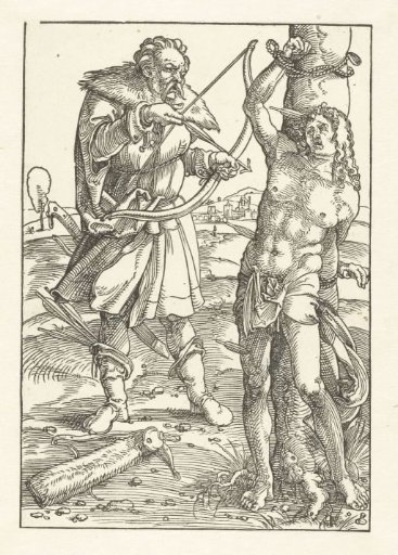 Saint Sebastian being shot with arrows by an executioner