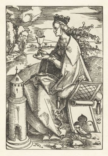 Saint Barbara with a chalice and tower