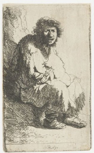 Beggar seated on a mound