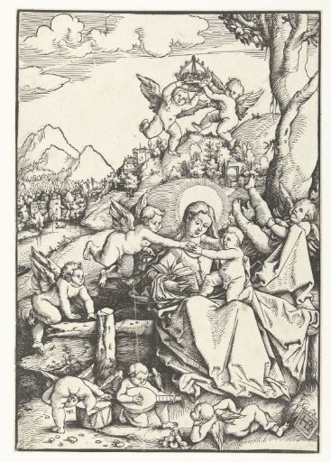 Mary with Child with eight angels in a landscape