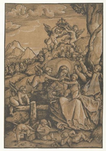 Mary with Child with eight angels in a landscape