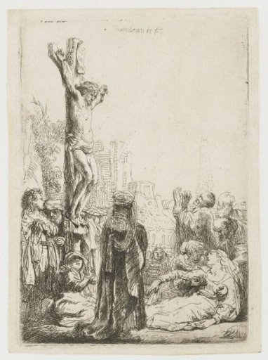 A blind hurdy-gurdy player and family receiving alms