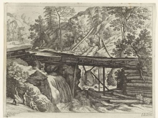 Mountain landscape with a wooden aqueduct