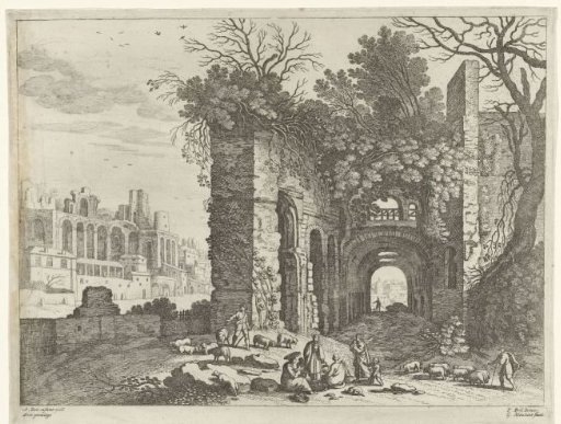 Resting family before a ruin