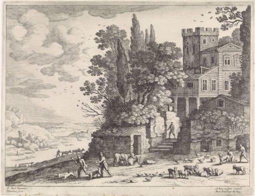 Landscape with a house, figures and cattle