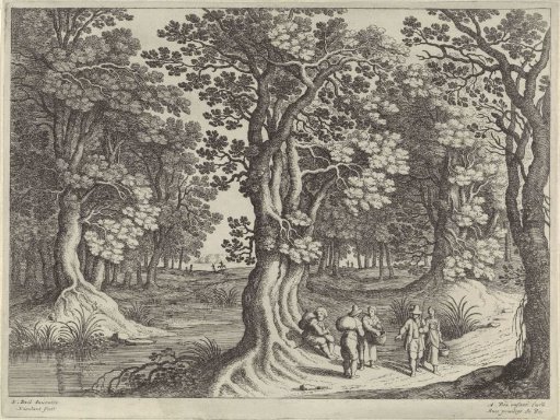 Forest Landscape with Five Travellers