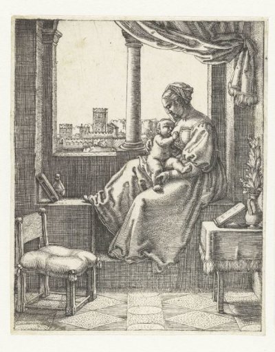 Madonna with Child at the Breast Sitting by a Window