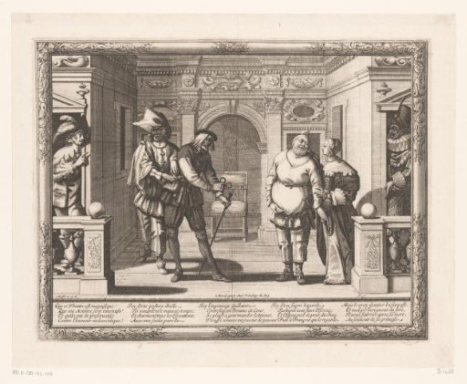 Three actors in the theatre of l'Hôtel de Bourgogne