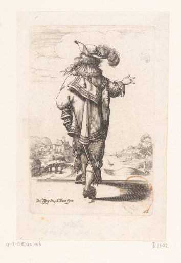 French nobleman, seen from the back, dressed according to the fashion of ca. 1630