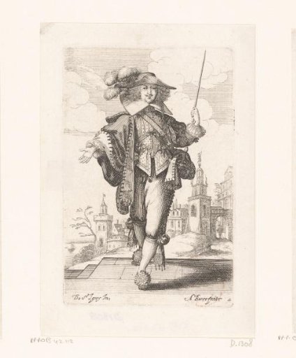 French nobleman with raised whip, dressed in the fashion of ca. 1630