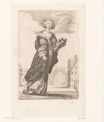 French noblewoman with a stick fan, dressed in the fashion of ca. 1630