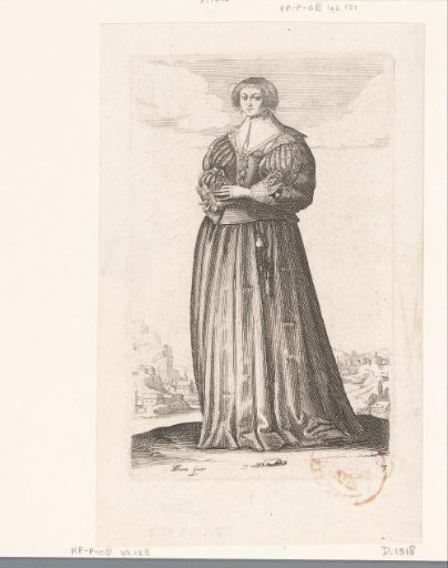 French noblewoman with a book in her hand, dressed in the fashion of ca. 1630