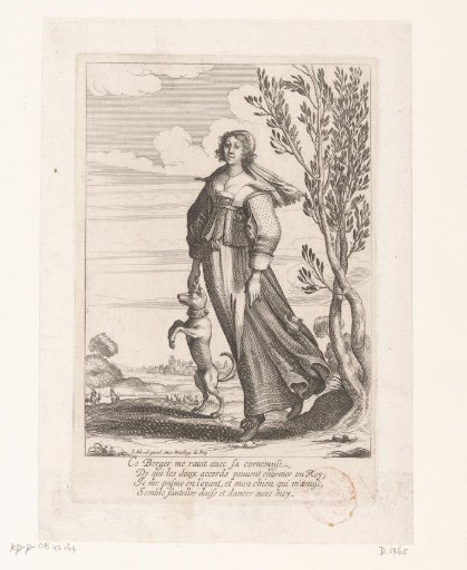 Shepherdess with a Dog Standing on Hind Legs