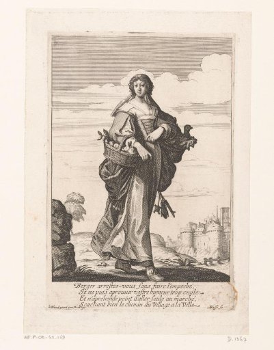 Peasant Woman with a Basket of Fruit and a Basket of Chickens