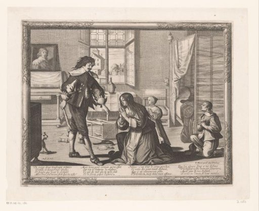 Man beating his wife with a stick