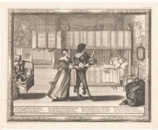 Apothecary with an enema syringe beside a woman in bed