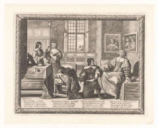 Shoemaker fitting a shoe on a woman