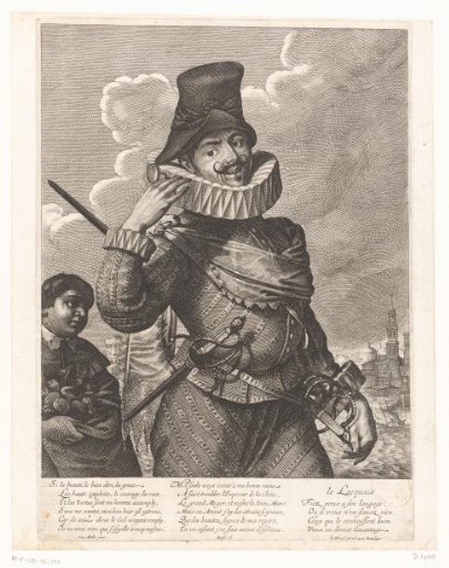 Caricature of a Spanish man with a footman
