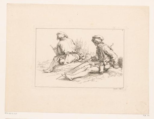 Two resting figures in a landscape