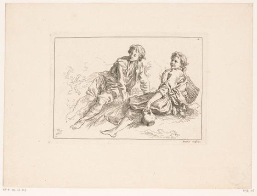 Two resting figures in a landscape