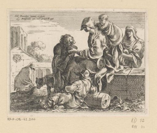 Resting travellers before a village