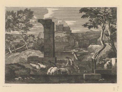 Landscape with ruins and shepherd with flock