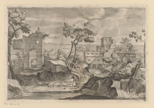 Landscape with ruins and a shepherd
