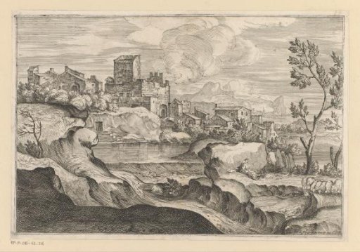 Landscape with a shepherd with flock before a city