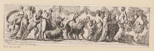 Procession with satyrs carrying goats and an ox to an altar