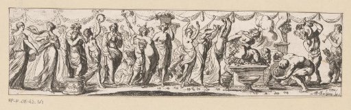 Sacrificial feast around a sacrificial block on which a satyr