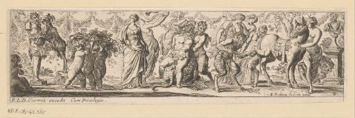 Bacchus seated on a leopard surrounded by bacchantes and a donkey