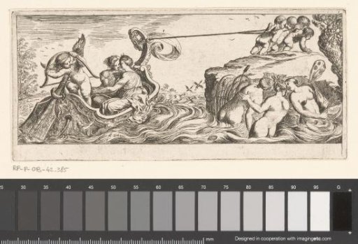 Diana and a nymph in a boat, drawn by putti