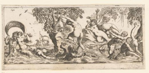 Nymphs harassed by satyrs and tritons