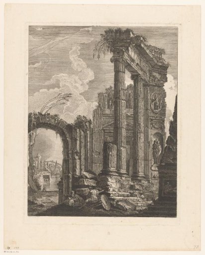 Two figures in a temple ruin