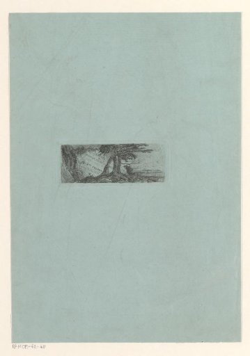 Title page with a landscape with three trees before a rock